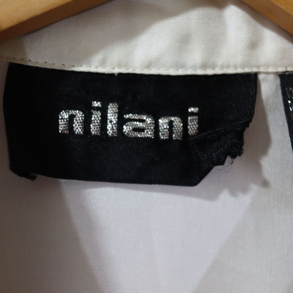 Nilani Vintage White High Neck Modest Ascot Hidden Button Pleated Blouse 11/12 - Picture 13 of 14